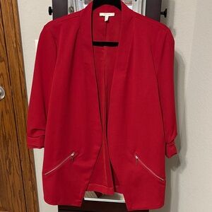 Maurices Bold Red 3/4 Sleeve Blazer with Zipper Accents